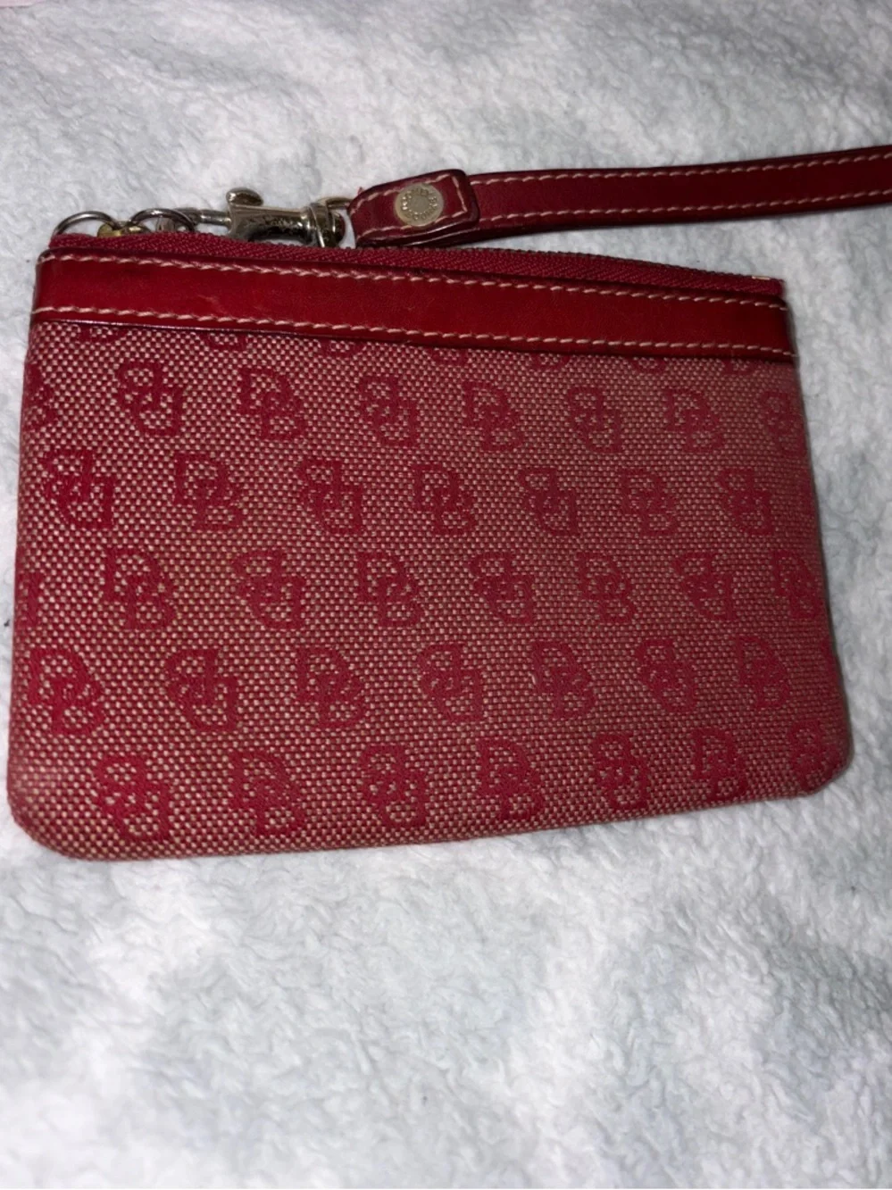 Dooney & Bourke Red Signature Canvas Wristlet with Gold Plate